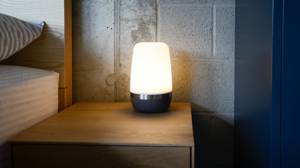 modern wireless LED table light shown as bedside