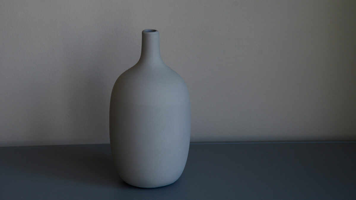 grey ceramic vase with matt finish