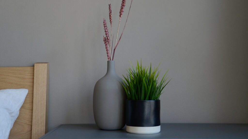 grey ceramic vase with matt finish