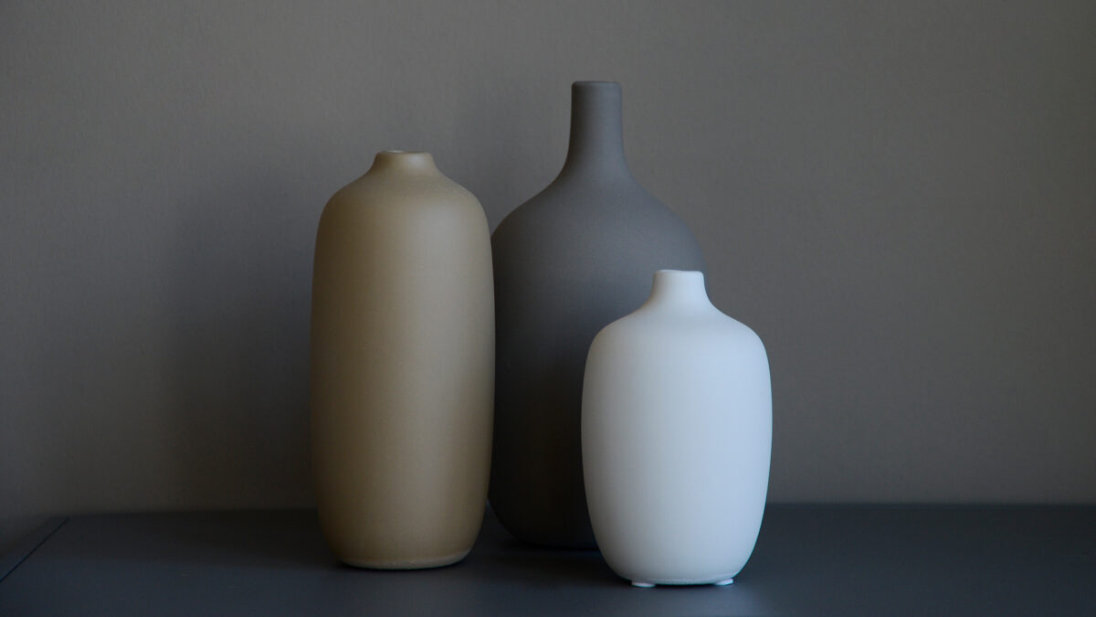 large modern vase grey with white and caramel