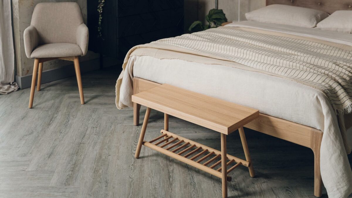 oak bedroom furniture a lauren chair and storage bench shown with our Bloomsbury bed