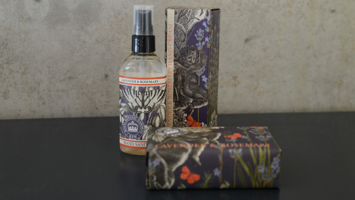 lavender and rosemary hand care set with sanitiser
