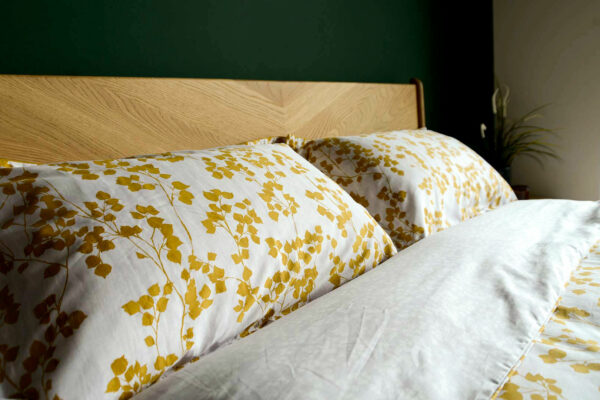 leaf pattern duvet set mustard 1920b