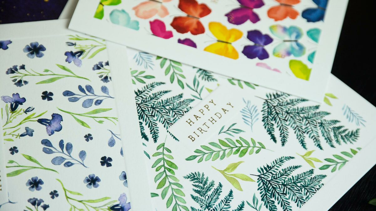leaves watercolour birthday card nature set