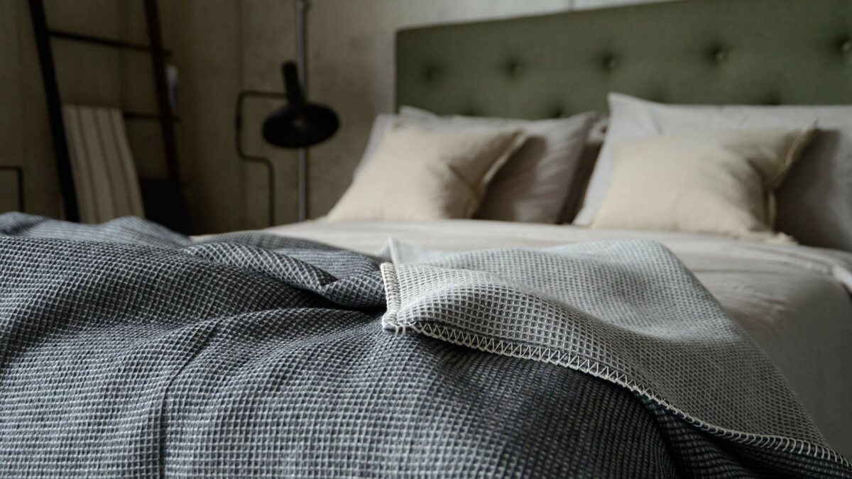 light and dark grey waffle blanket