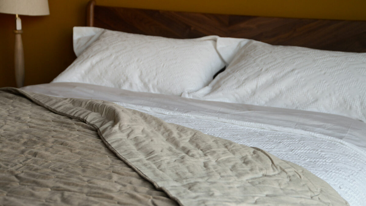 light brown velvet quilt