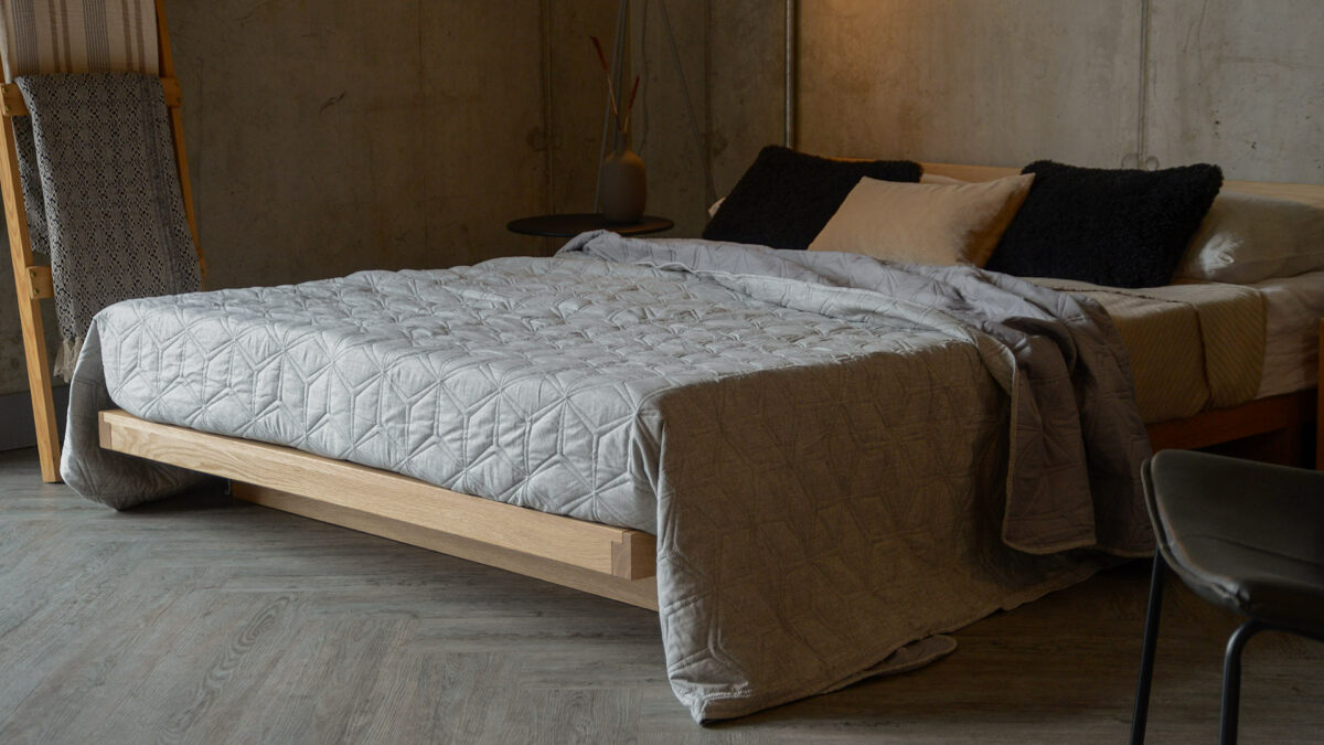 light grey hexagonal quilt