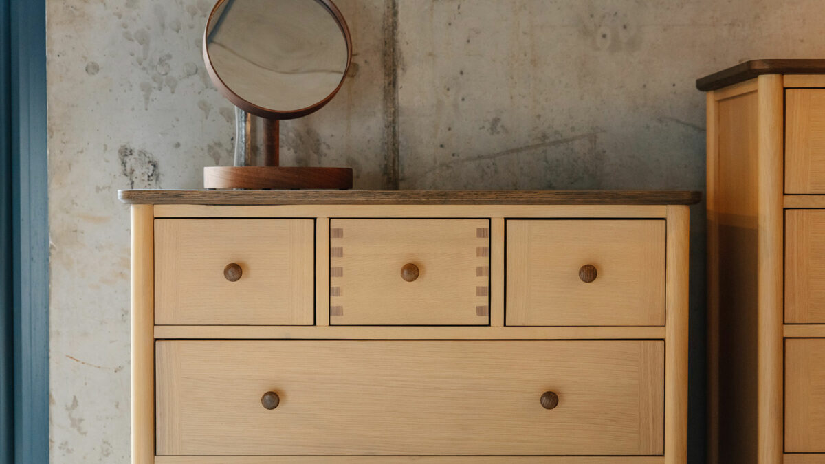 light oak and dark brown stained oak furniture detail