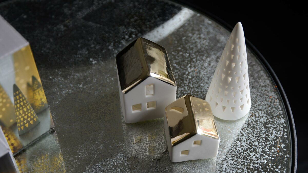 Scandi style light up christmas decorations mini houses and a tree