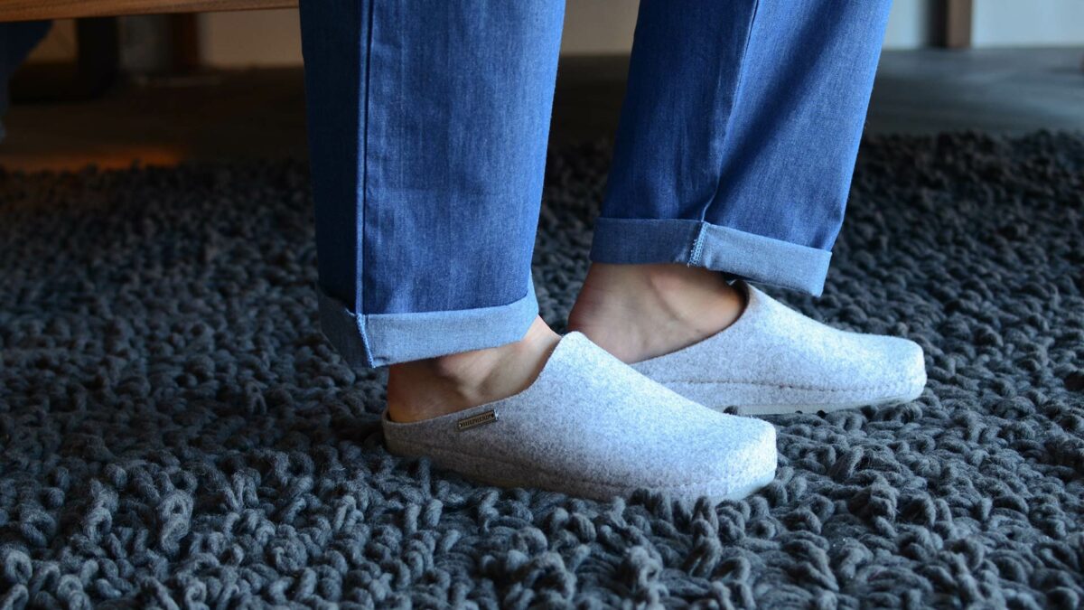 pale grey felted wool clog style slippers