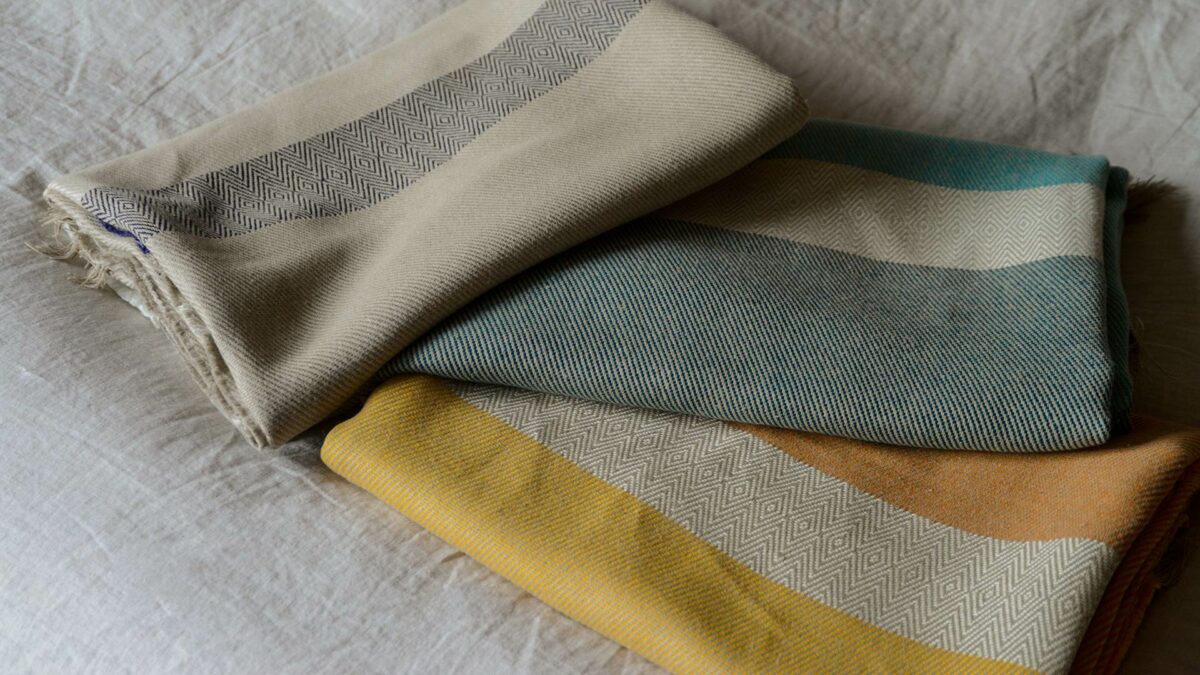 woven 100% Irish linen colour block throws in a choice of 3 colourways