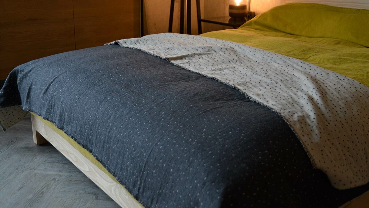 linen blend throw charcoal and ivory