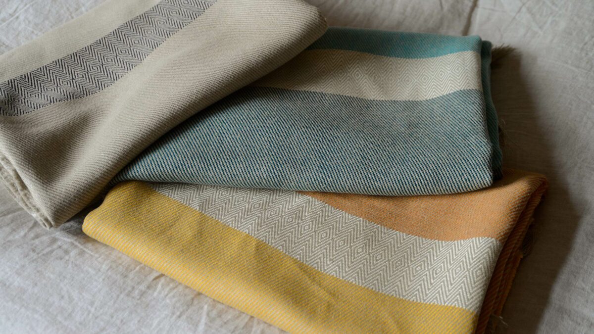 linen and wool blend woven throws with pattern texture and colour