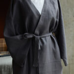 linen kimono robe anthracite grey portrait 2