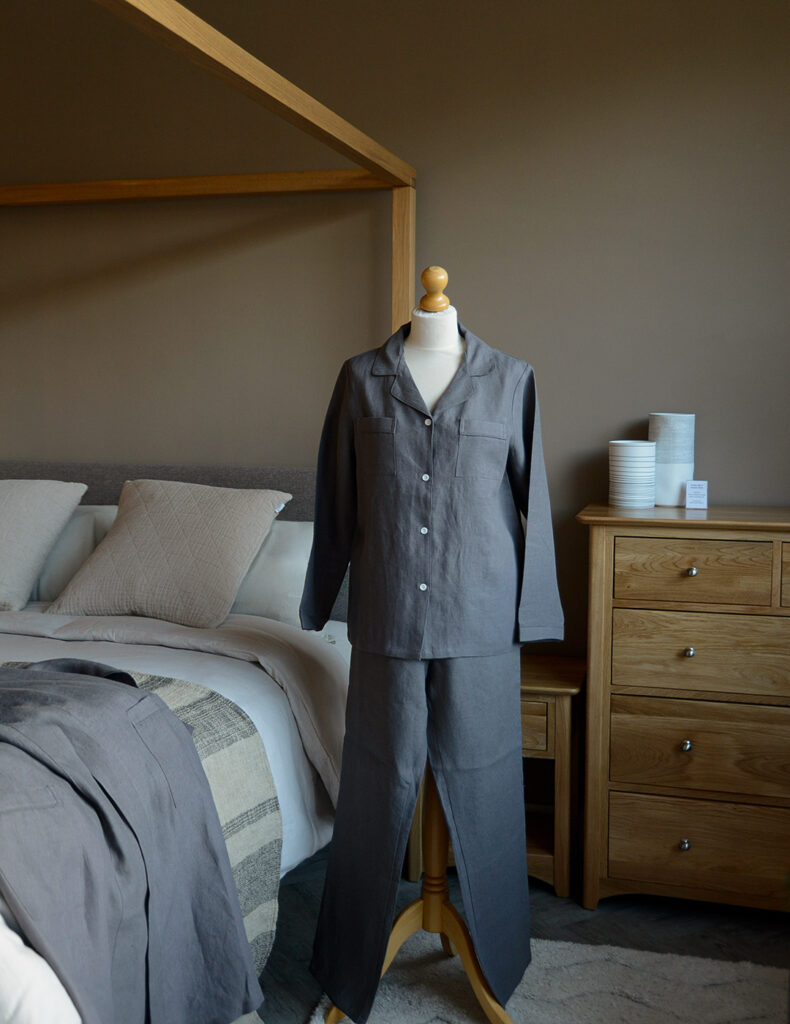 linen pyjamas charcoal full view portrait organic