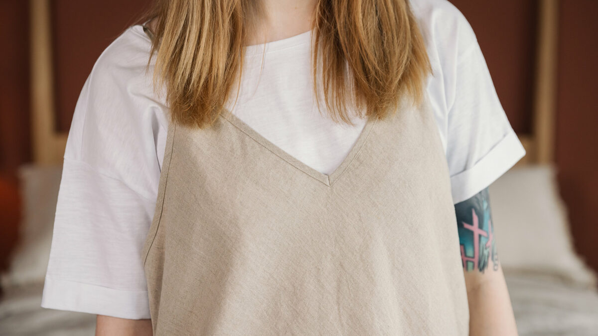 linen slip dress V neck