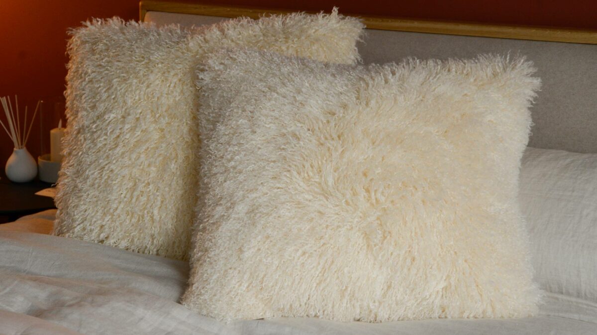 long hair faux fur cushions cream