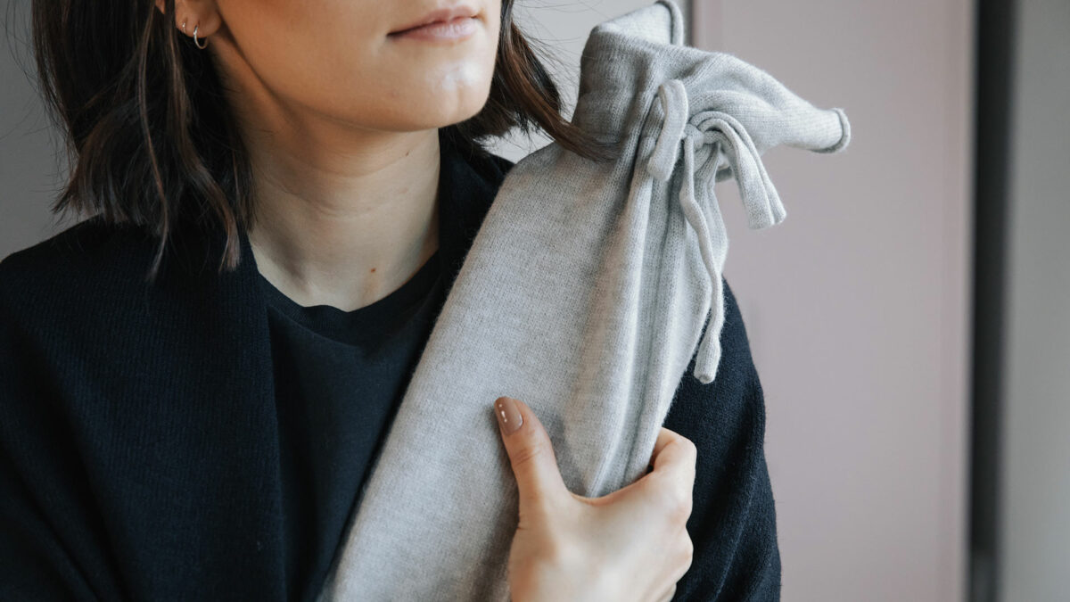 long hot water bottle grey cover