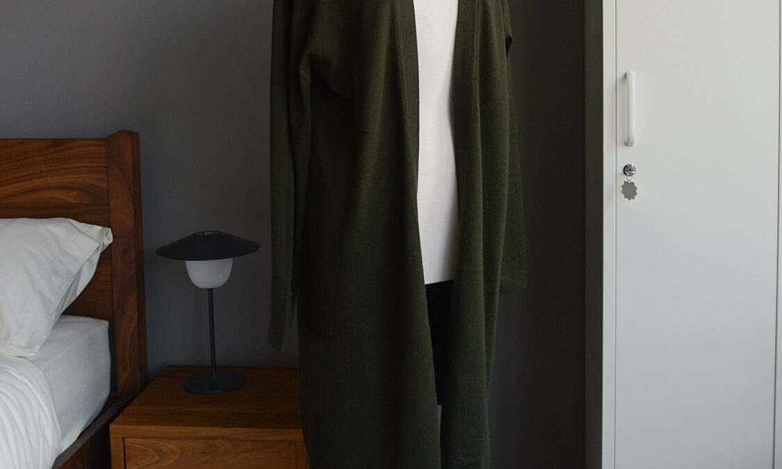 knitted cosy robe in olive green