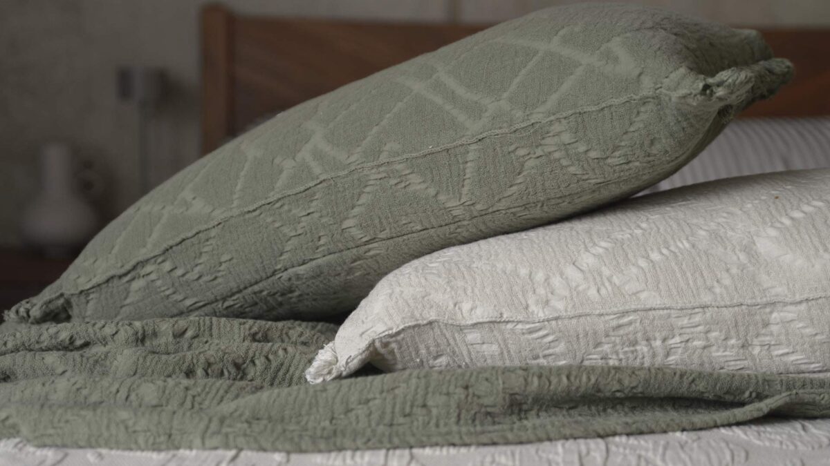 Textured Pattern Cushions - Ecru or Olive - Image 2