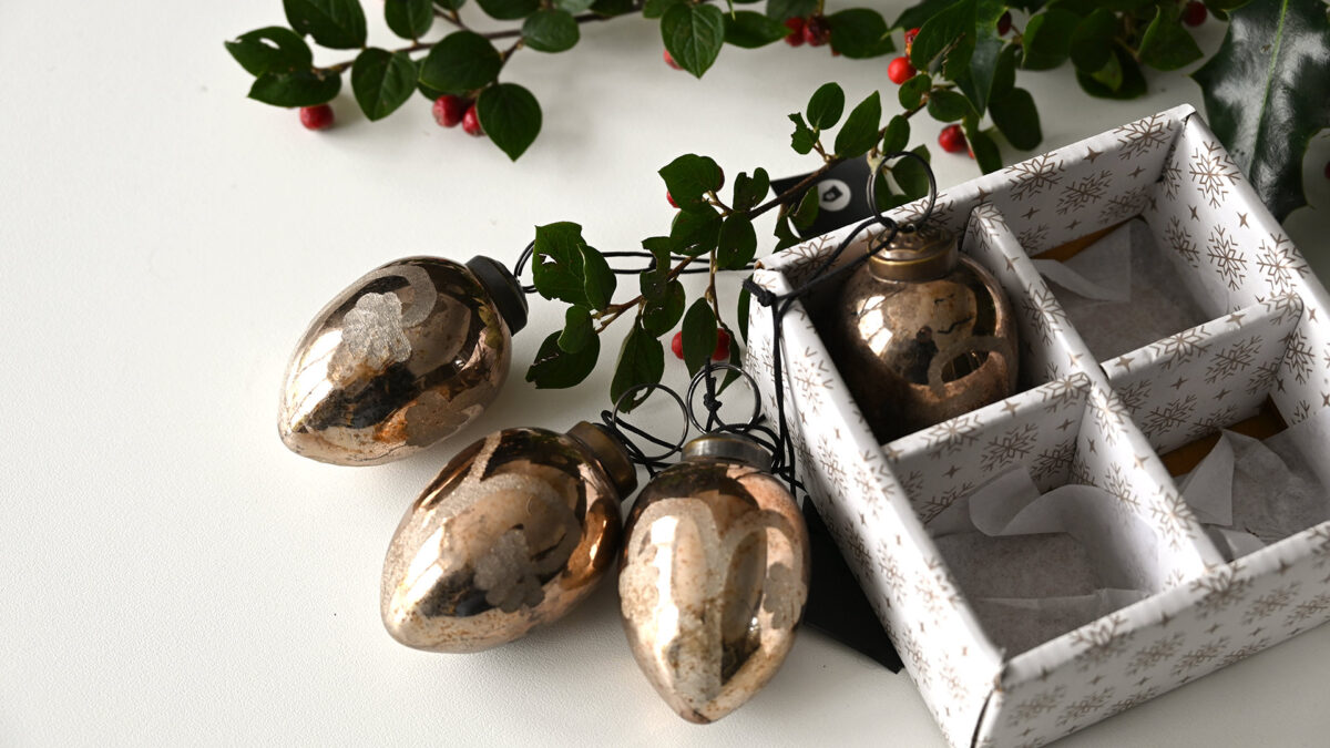 Box of Luxury Glass Christmas Decorations - Antique Gold - Image 3