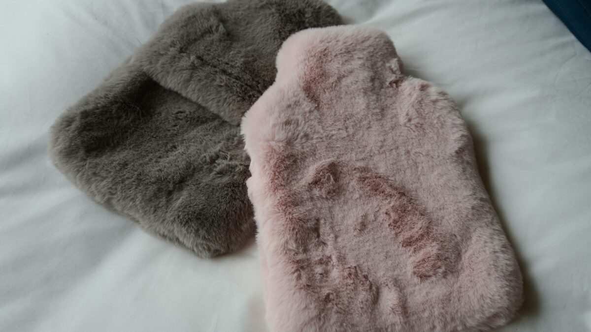 luxury softest faux-fur hotwater bottles in grey and pink