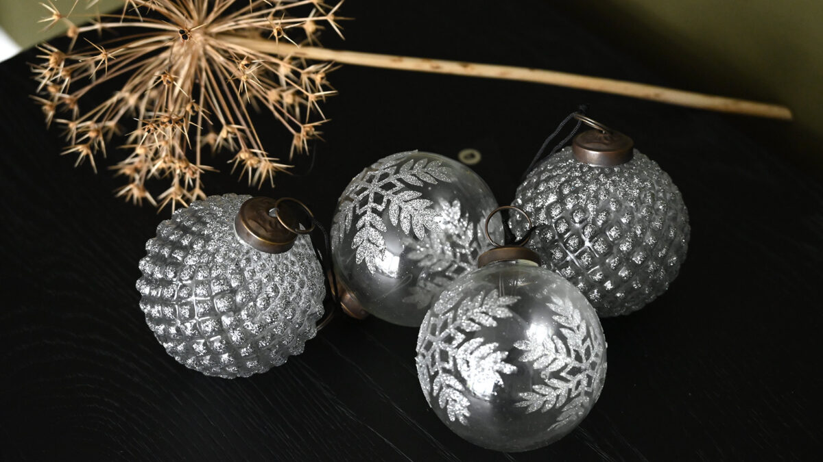 Box of Luxury Glass Christmas Decorations - Sparkling Silver - Image 2