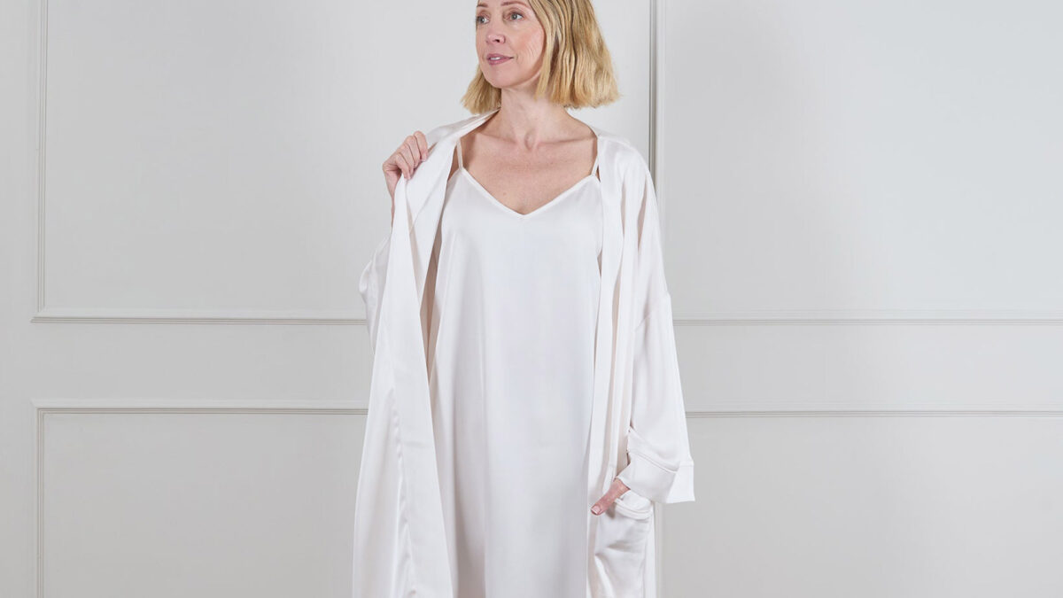 luxury ivory satin feel robe