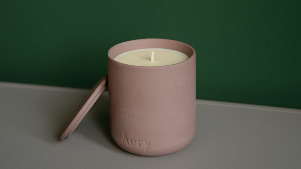 luxury scented candle in matt dusky pink porcelain pot with lid, Moroccan Rose scent