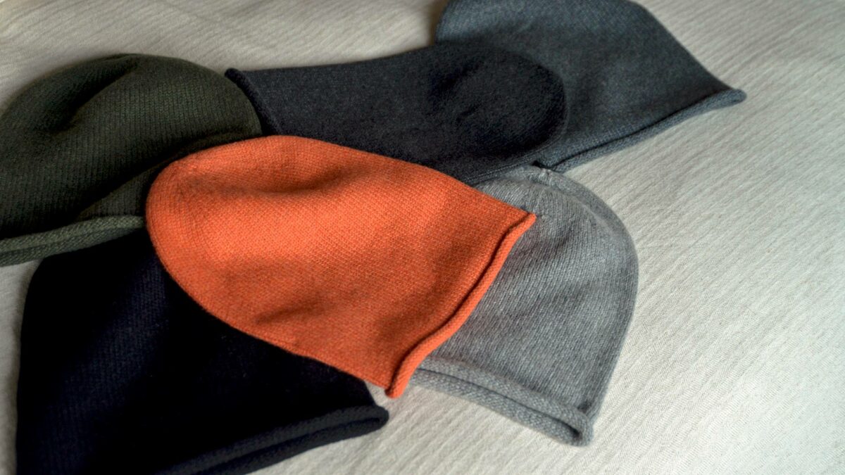 knitted cashmere beanie hats in a range of colours