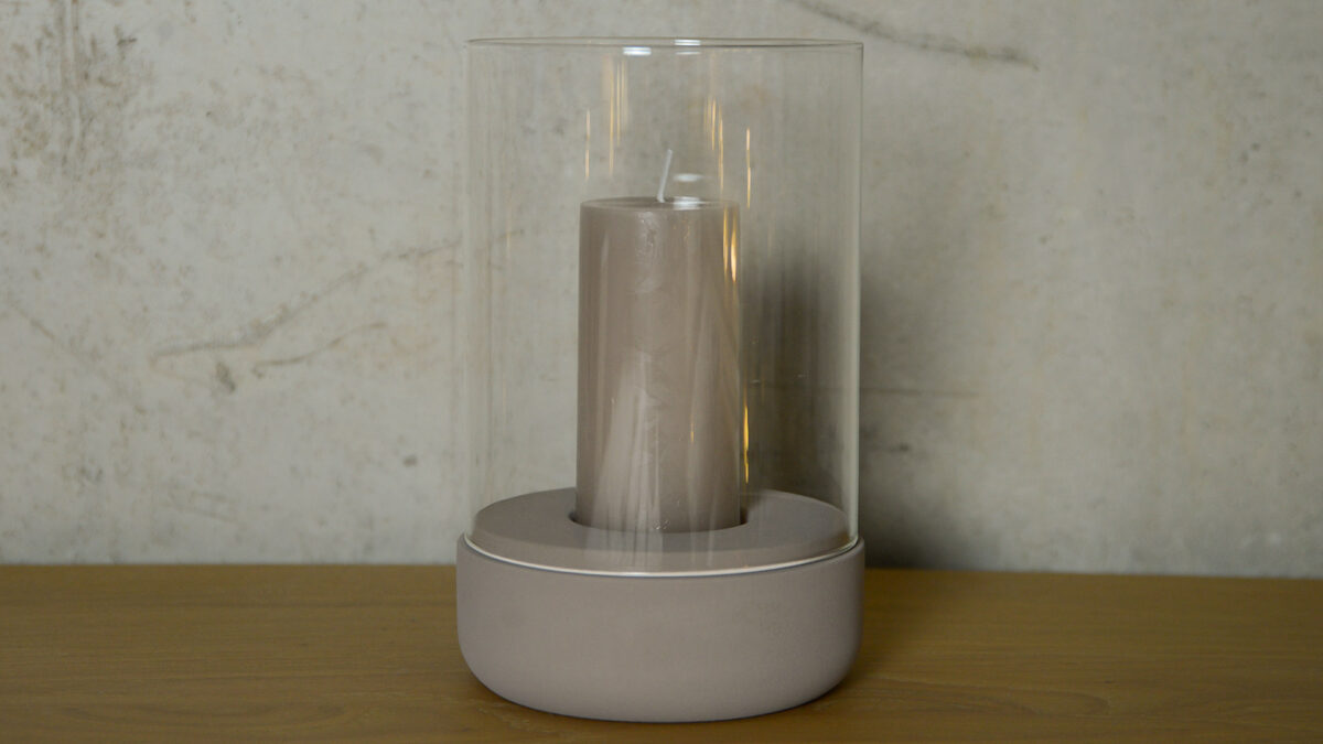 main view taupe concrete and glass candle holder blomus
