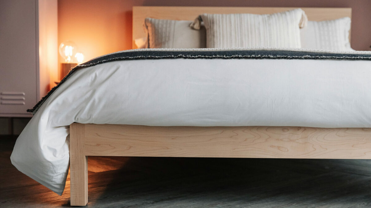 Modern solid wood bed - Maple Malabar, a closer view of the foot end