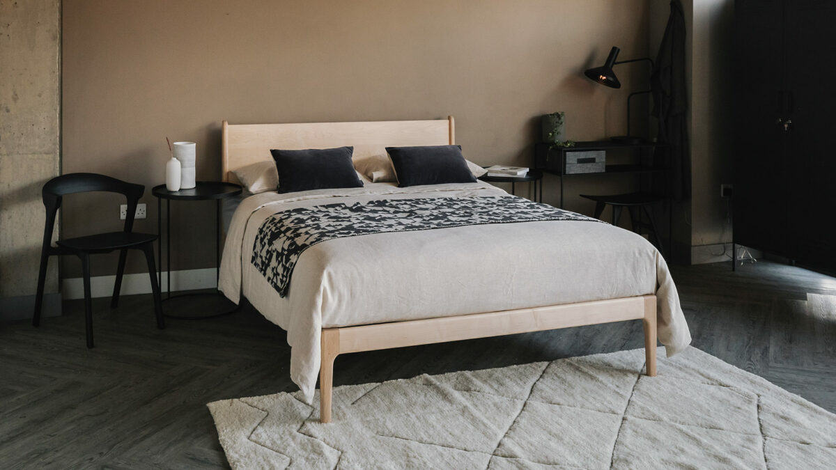 maple camden bed with abstract pattern throw