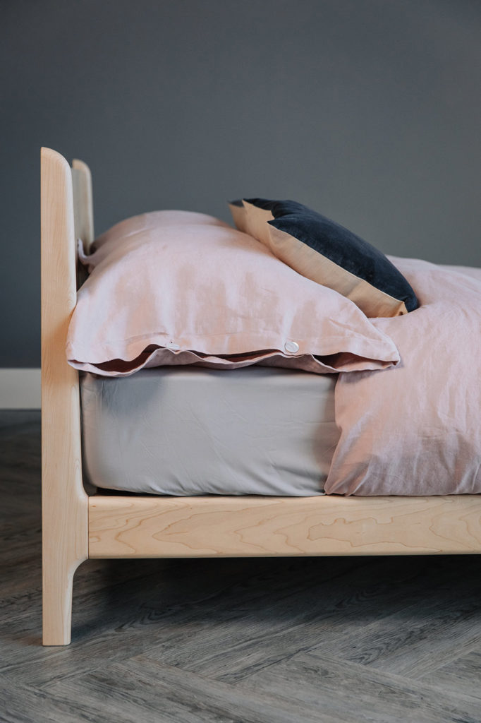 low modern Pimlico bed in Maple side view