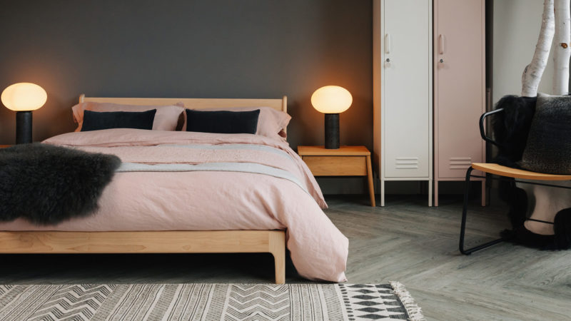Nordic bedroom style with pale maple low Pimlico bed