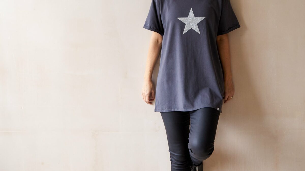 charcoal grey Tee shirt with silver star
