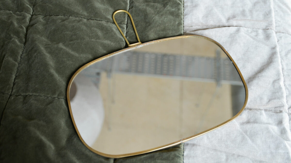 gilt metal framed mirror to hang or hold