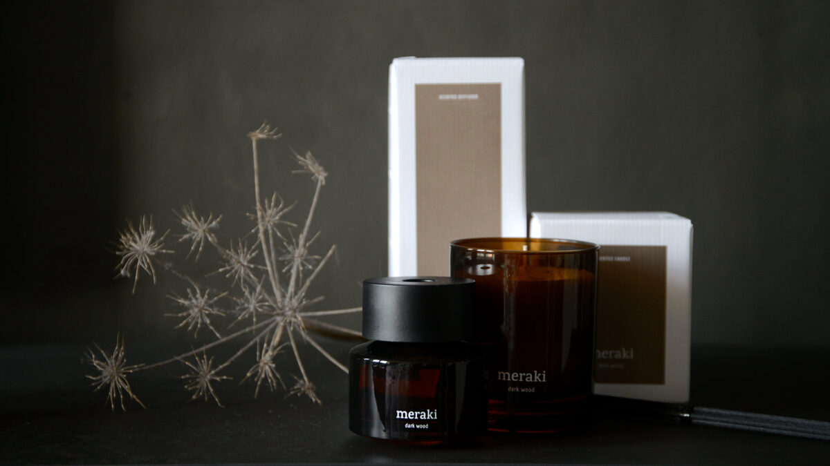 meraki dark wood diffuser and scented candle