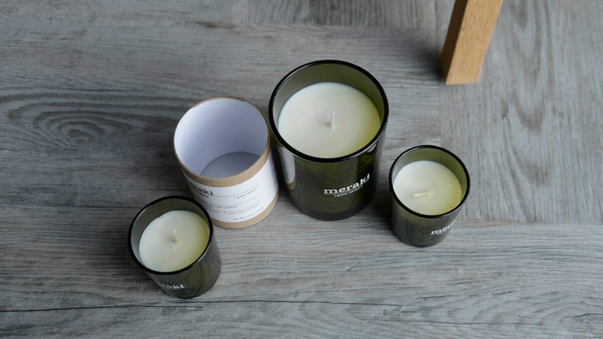 Scented Candles in Green Glass Jars from Meraki