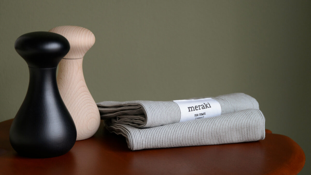 dark green and ivory striped cotton tea towel set by Meraki