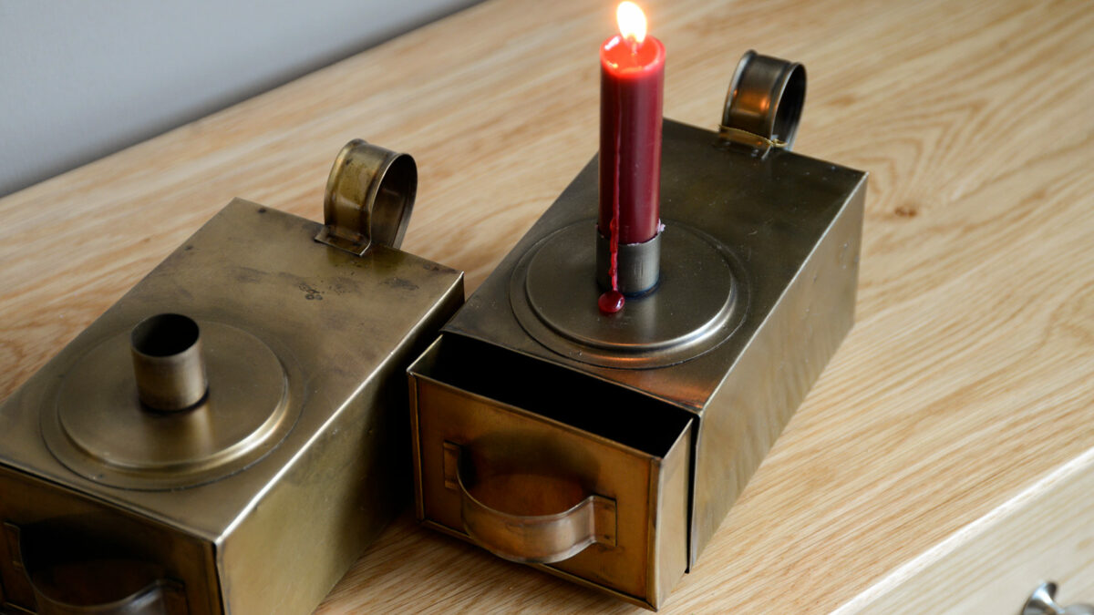 metal candle holder with storage drawer