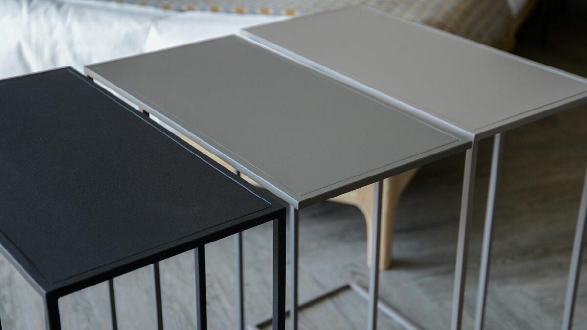 metal, powder coated side tables in 3 colour options