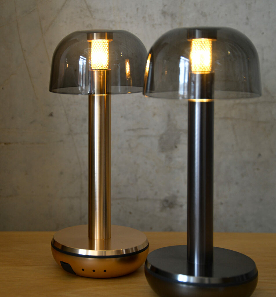 metallic portable rechargeable lamps with smoke shades 1400