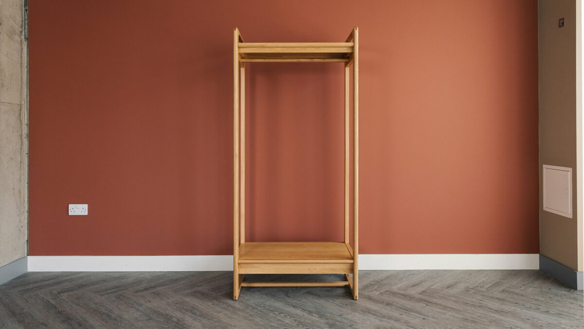 mid century look open clothes rail front