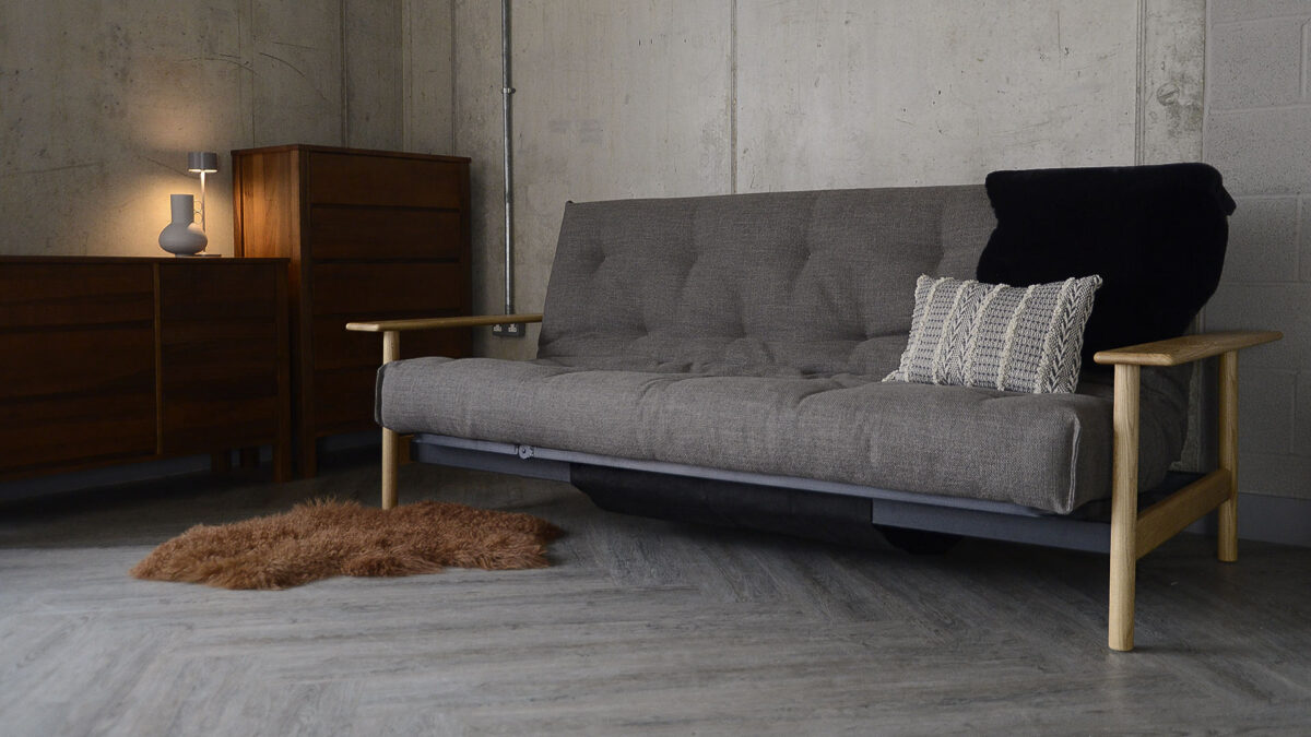Mid-Century Sofa Bed with Oak Armrests - Image 3