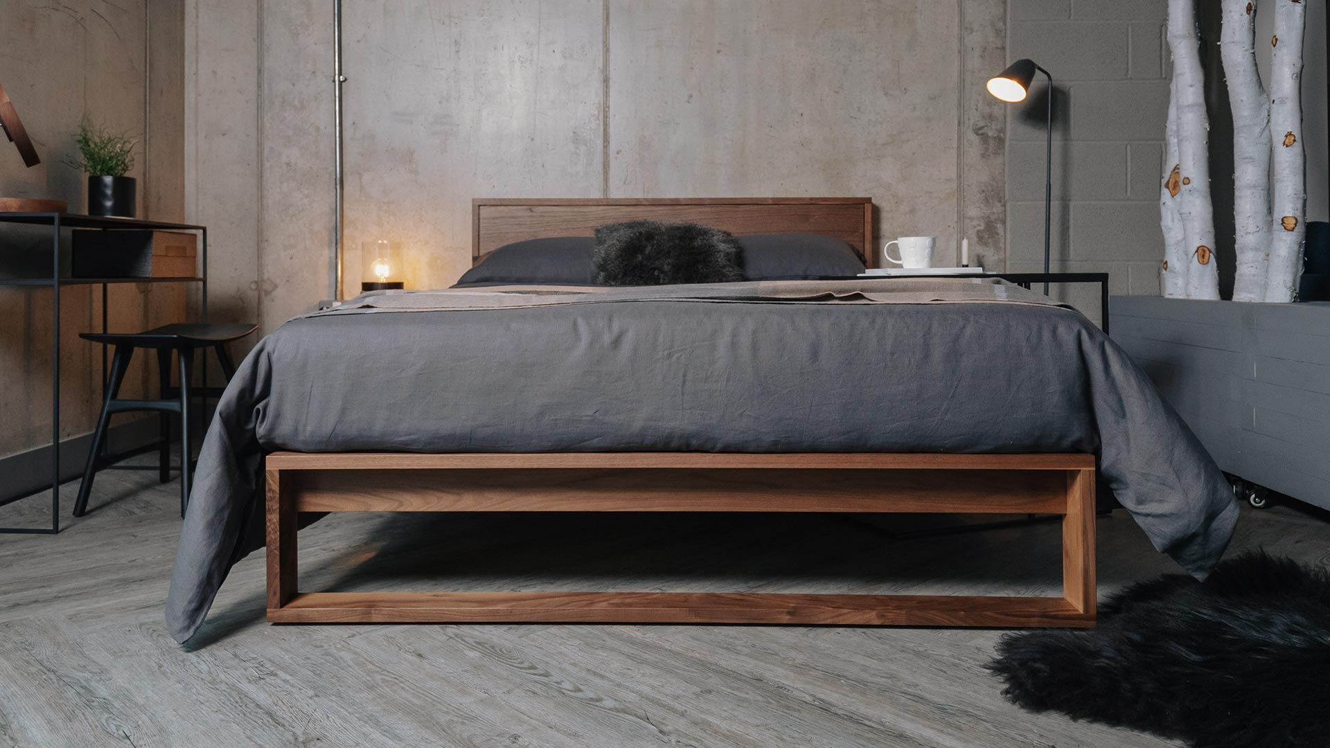 Modern mid height solid wooden bed - the Leith