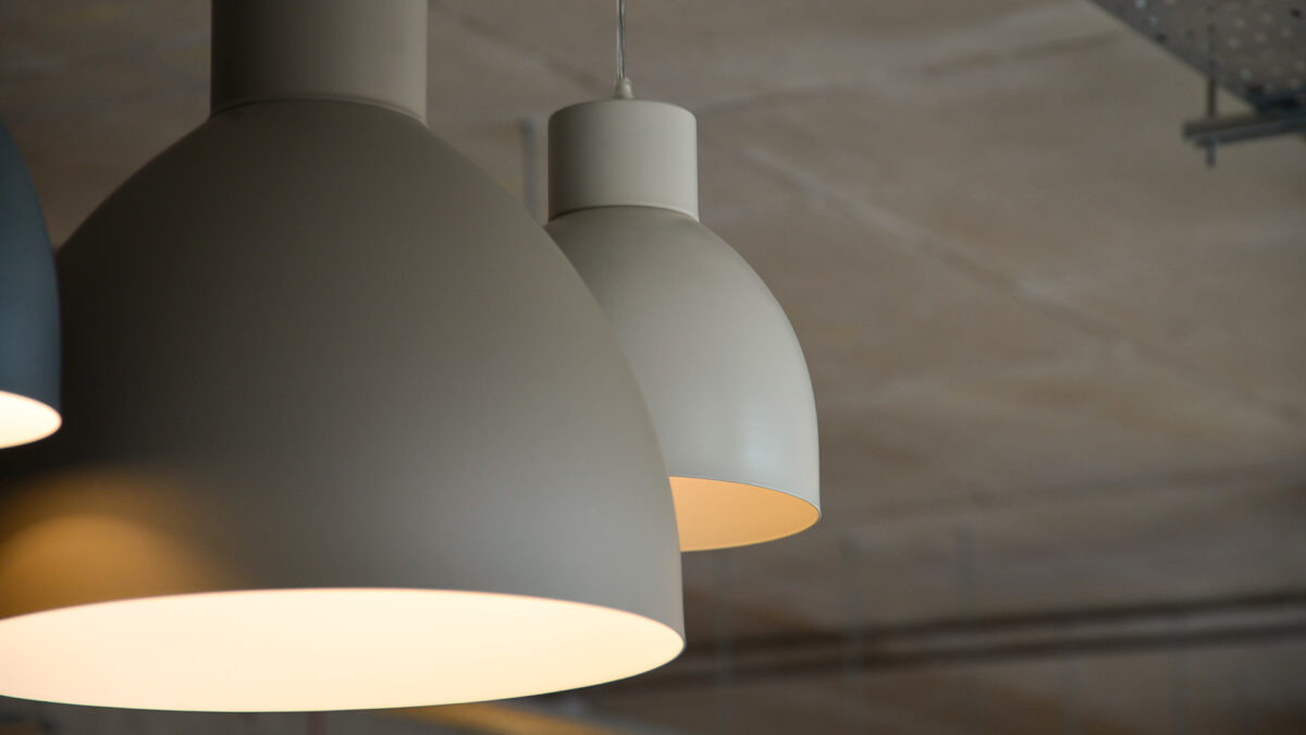 dome shaped painted metal light fittings