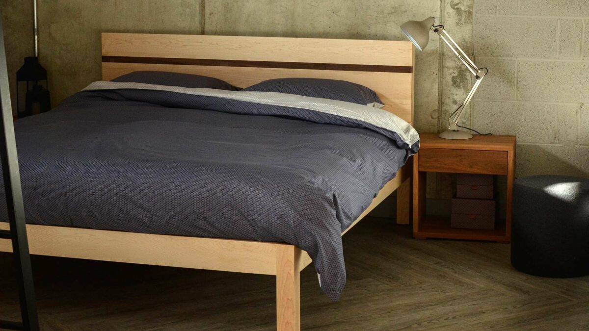 midnight blue sashiko print bedding on Tibet bed 1200