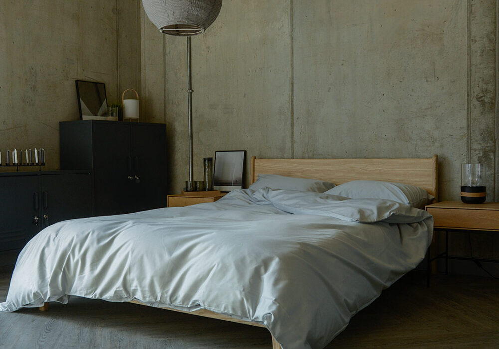 mineral grey bedding on the Carnaby bed 1400
