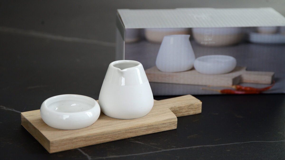 mini serving board with small jug dish